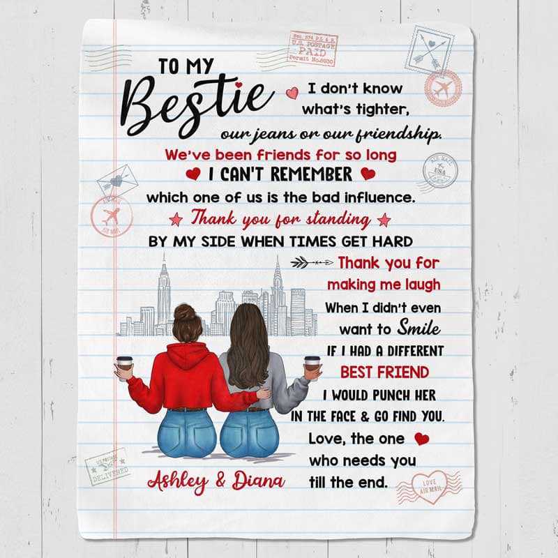 To My Bestie Writing Letter Personalized Fleece Blanket