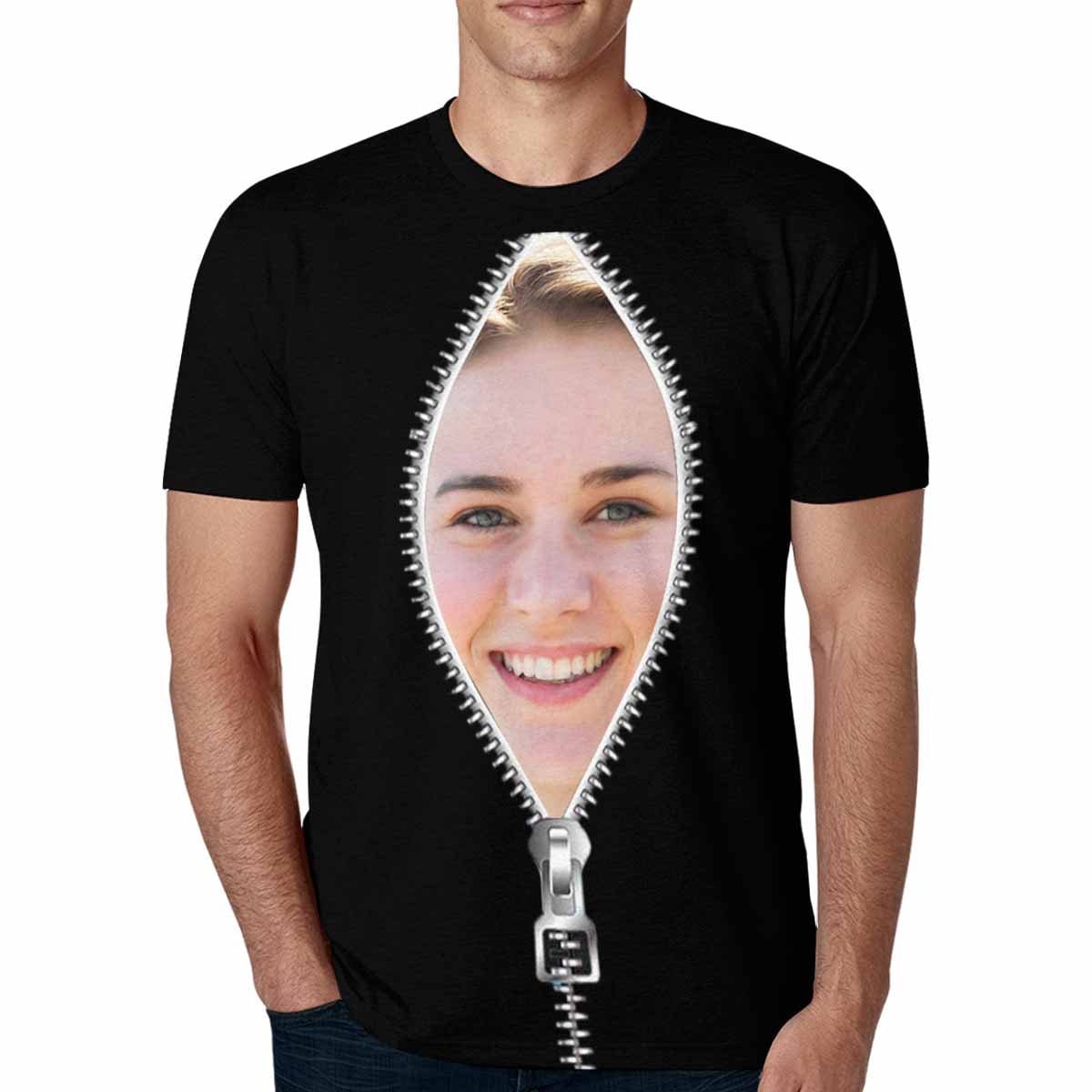 Custom Face Black Zipper Peek Matching Couple T Shirts