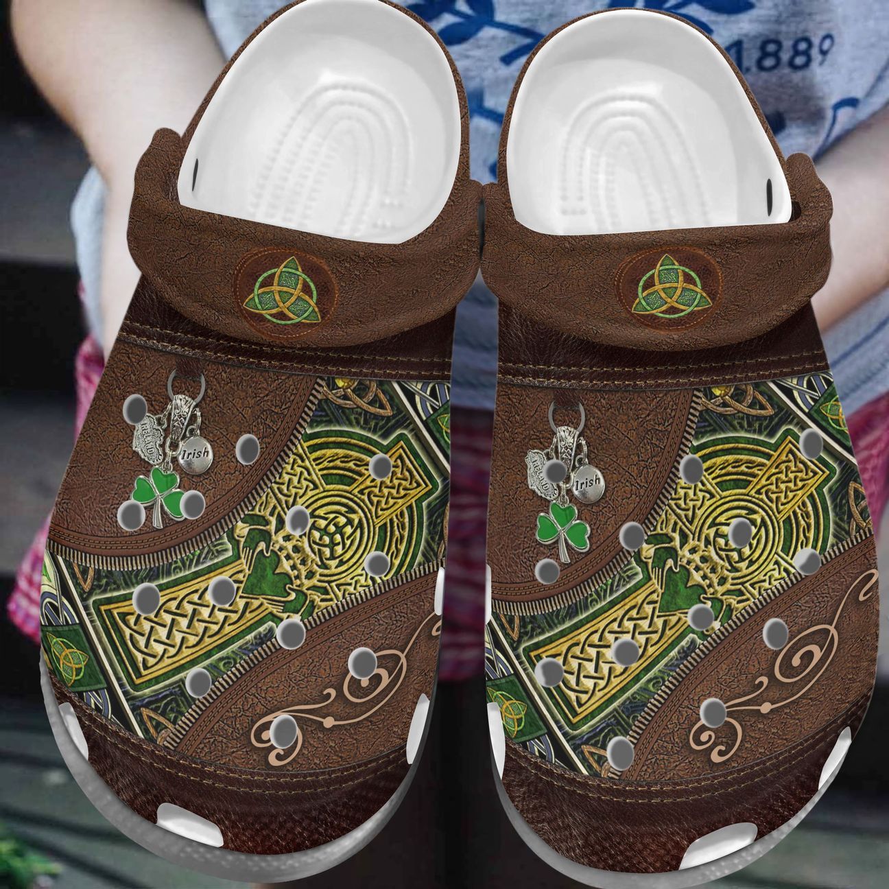 Irish Personalize Clog, Custom Name, Text, Fashion Style For Women, Men, Kid, Print 3D Whitesole Celtic Cross