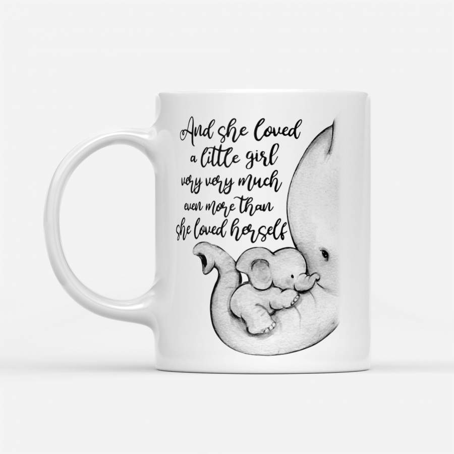 Elephant With Her Baby And She Loved A Little Girl Very Very Much – White Mug