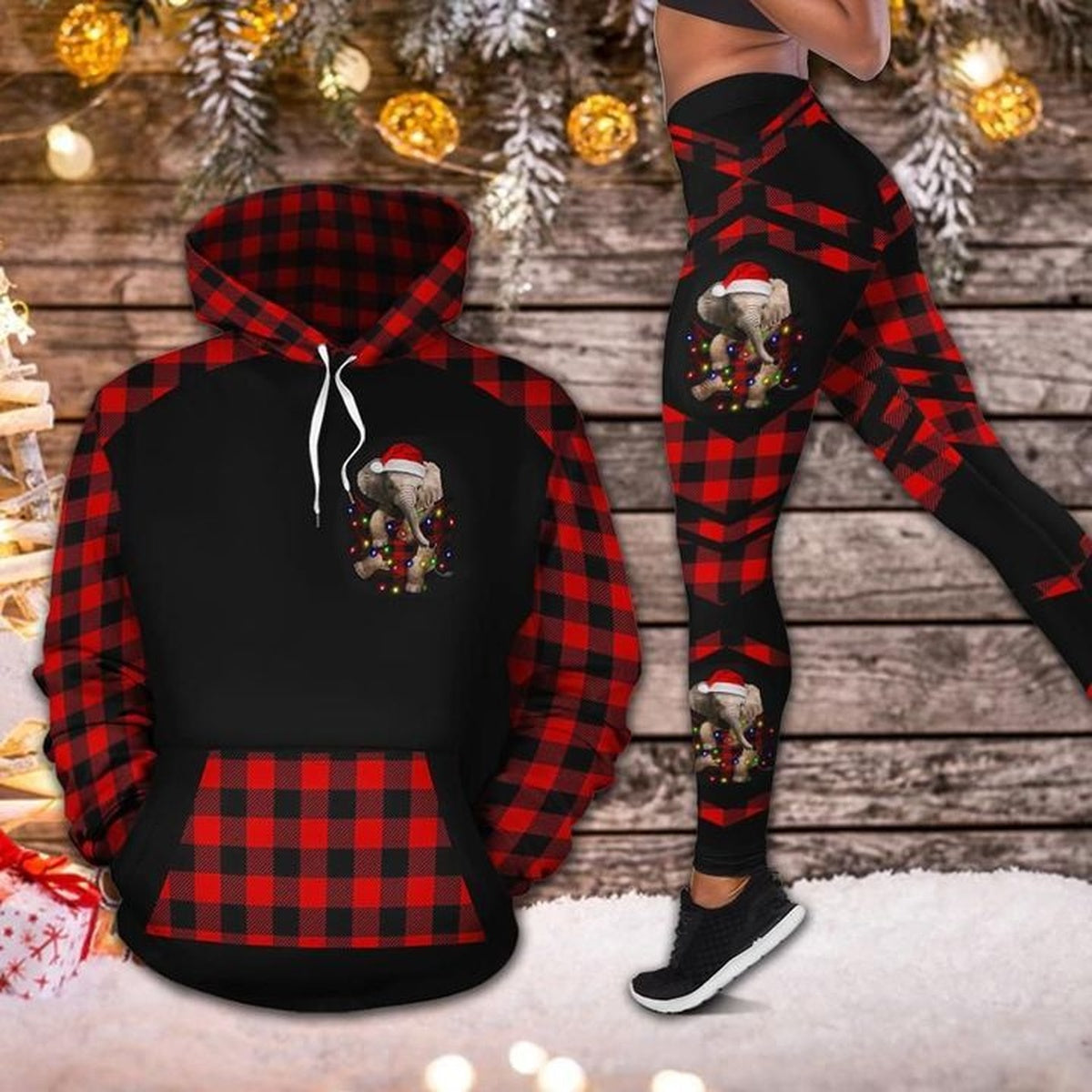 Merry Christmas Elephant Red Amazing Legging Hoodie , Elephant Legging Hoodie