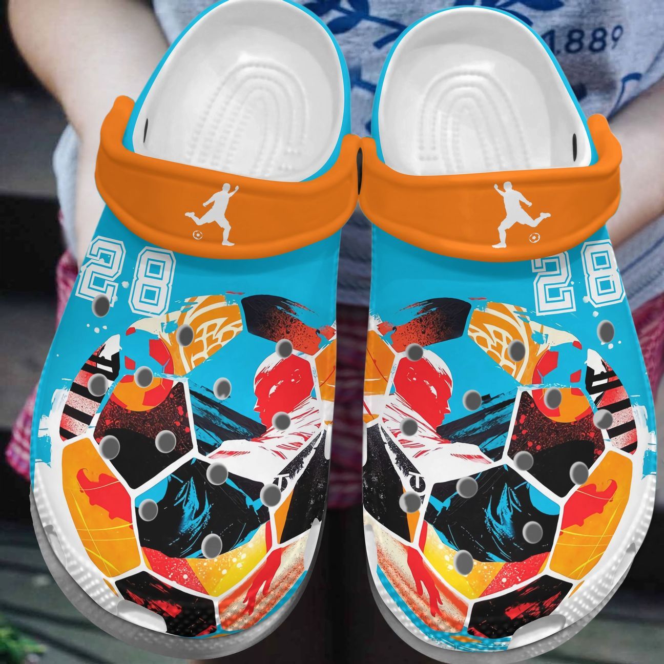 Soccer Personalized Clog, Custom Name, Text, Color, Number Fashion Style For Women, Men, Kid, Print 3D Blue And Orange