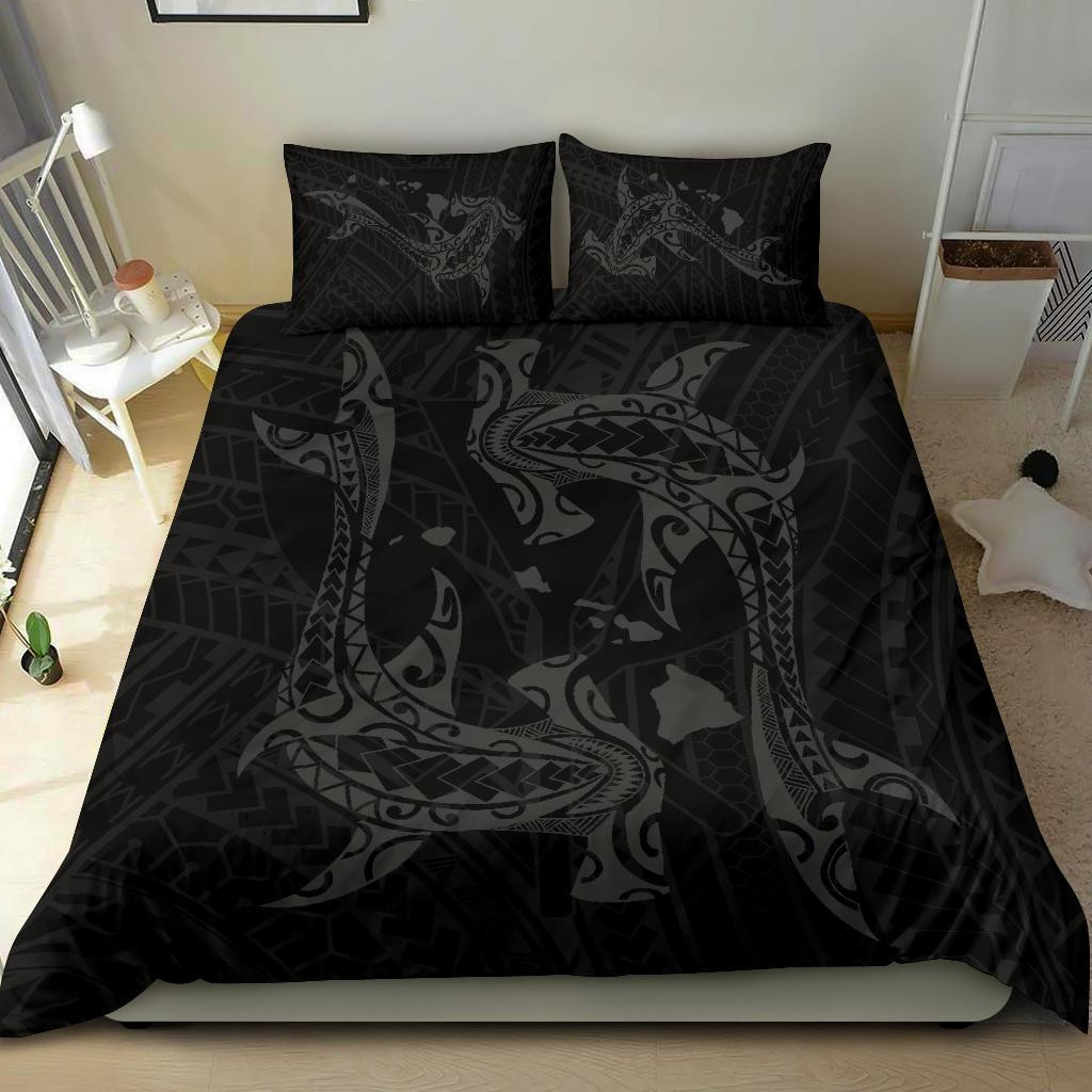 Alohawaii Bedding Set – Cover And Pillow Cases Hawaiian Map Hamerhead Shark Yin Yang Polynesian – Gray – Ah J9