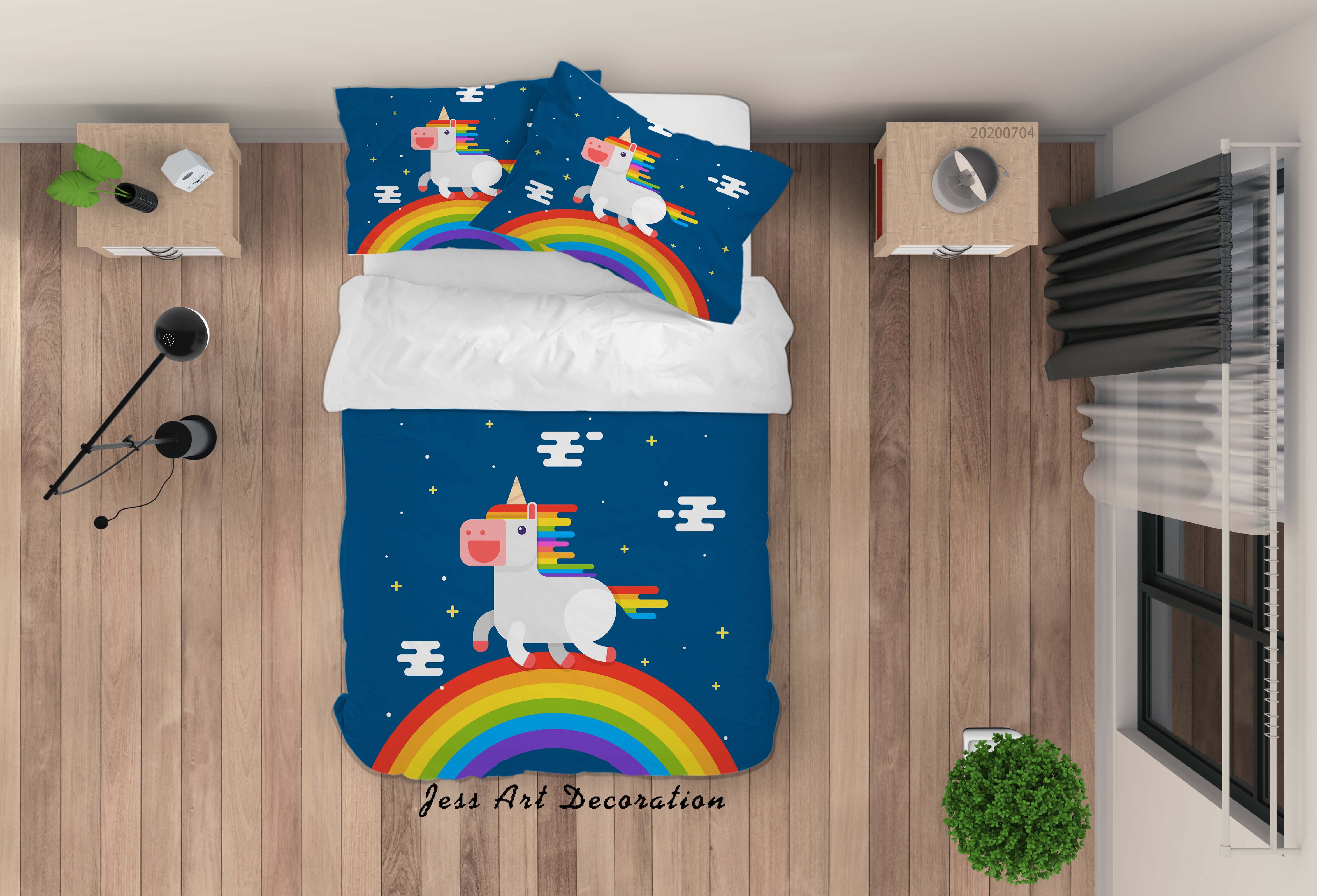 3D Blue Unicorn Rainbow Quilt Cover Set Bedding Set Duvet Cover Pillowcases Sf01