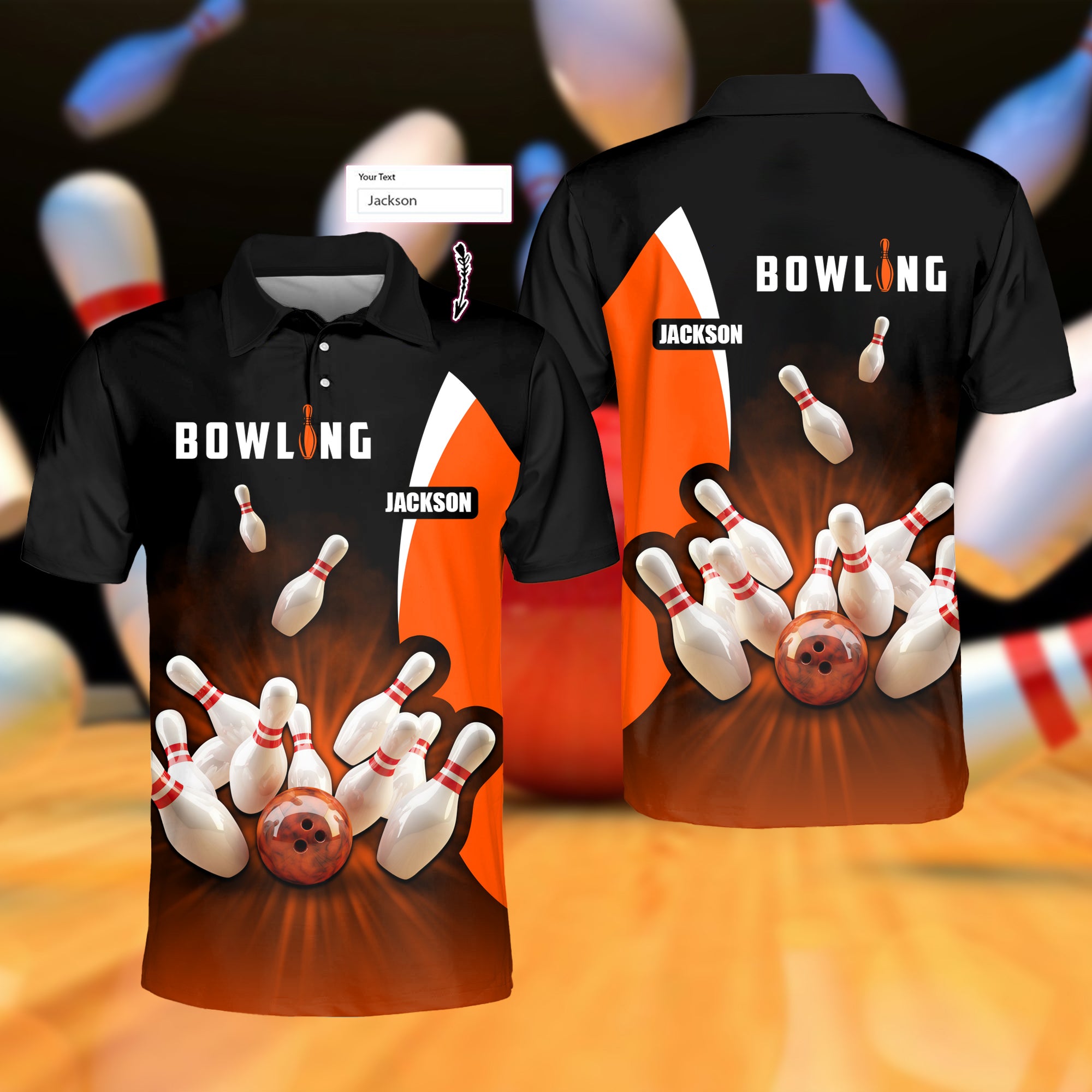 The Red Bowling Ball In Flames Breaks White Skittles Personalized Name 3D Polo Shirt