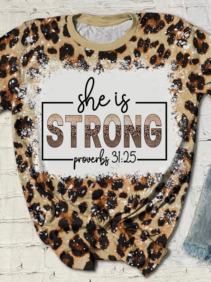 Proverbs 31:25 Leopard T-Shirt – She Is Strong 3D Hoodies T-Shirt Long Sleeve Birthday Gifts For Girls Women Friends – T59