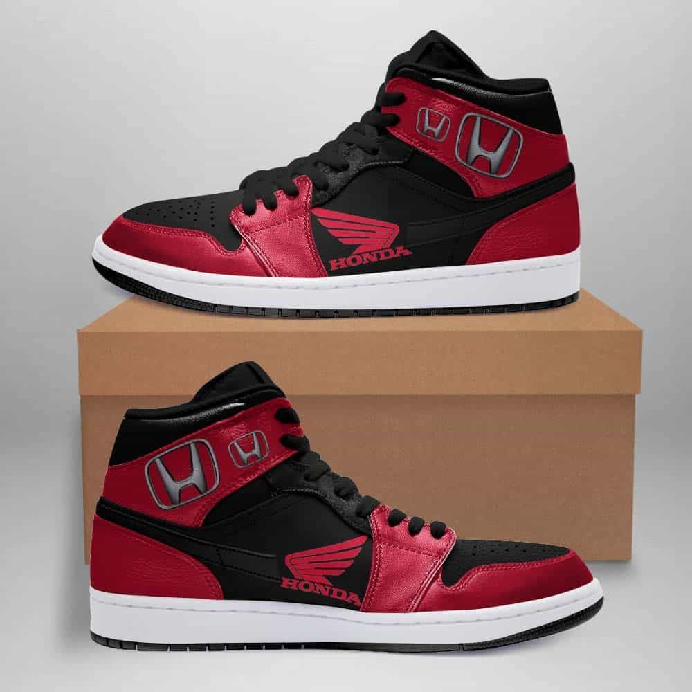 Honda Black And Red Themed Stylish Air Jordan 1 High Printing Shoes Sneaker