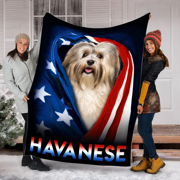 Havanese Dog American Flag Patriotic Blanket Gift For Dog Lovers, Happy 4Th Of July, Birthday Gift Home Decor Bedding Couch Sofa Soft And Comfy Cozy