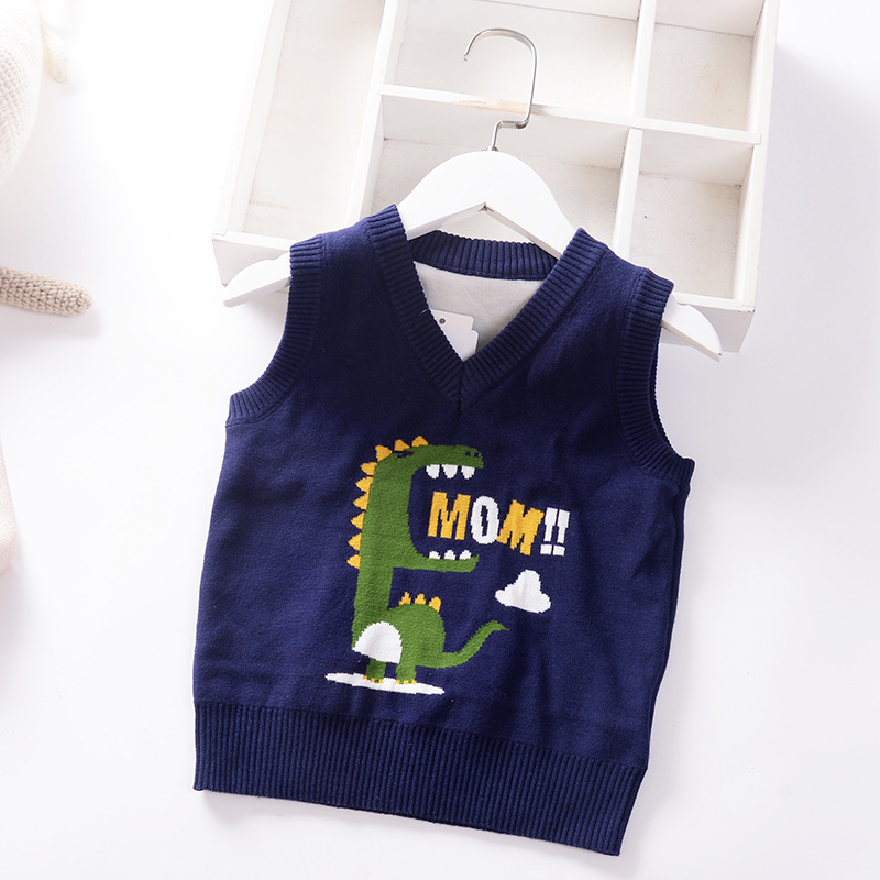 2022 Autumn Baby Boys Knit Vest Spring Kids Jumper Sweaters Vest Cartoon Children Clothing Sleeveless Boys Pullover Coat 1-6y alx