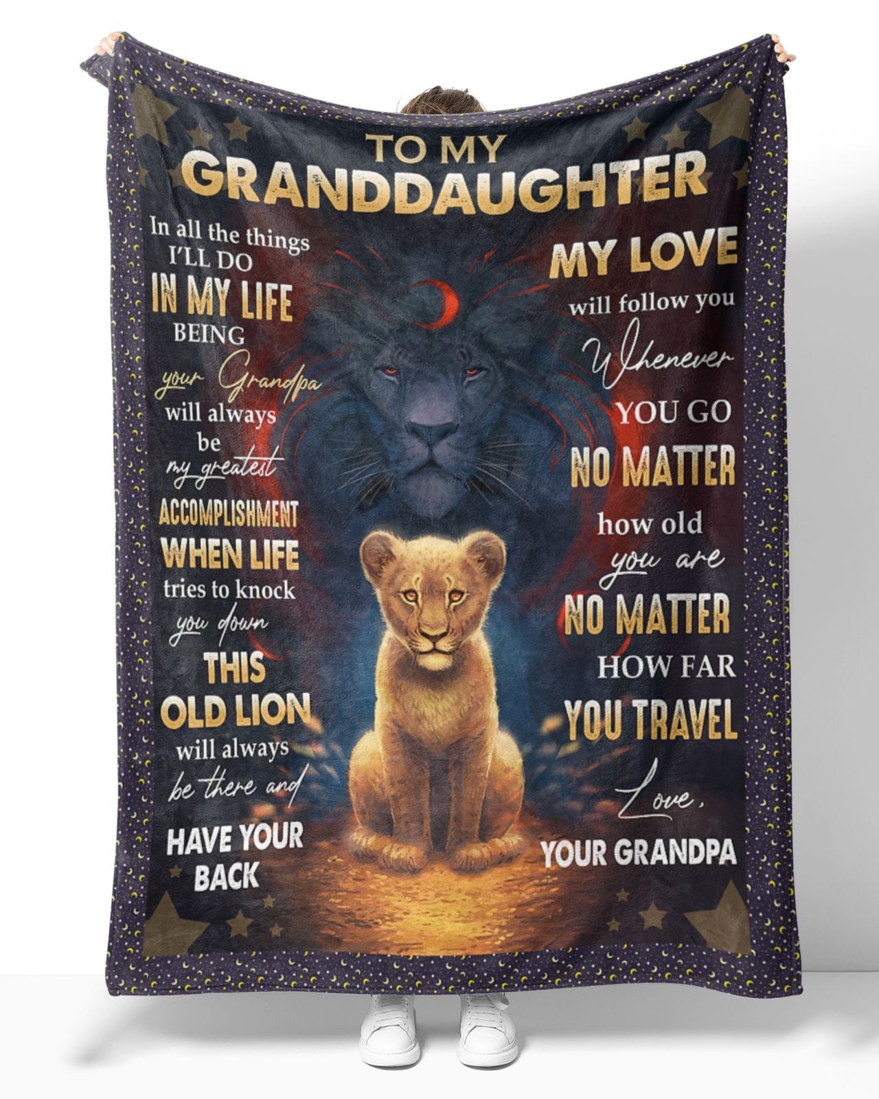 To My Granddaughter Old Lion Moon Blanket From Grandpa, To My Granddaughter In All The Things I’Ll Do In My Life Lion Blanket Gifts For Granddaughter