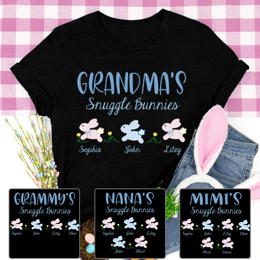 Personalized Grandma’S Snuggle Bunnies And Grandkids Easter Bunny T-Shirt