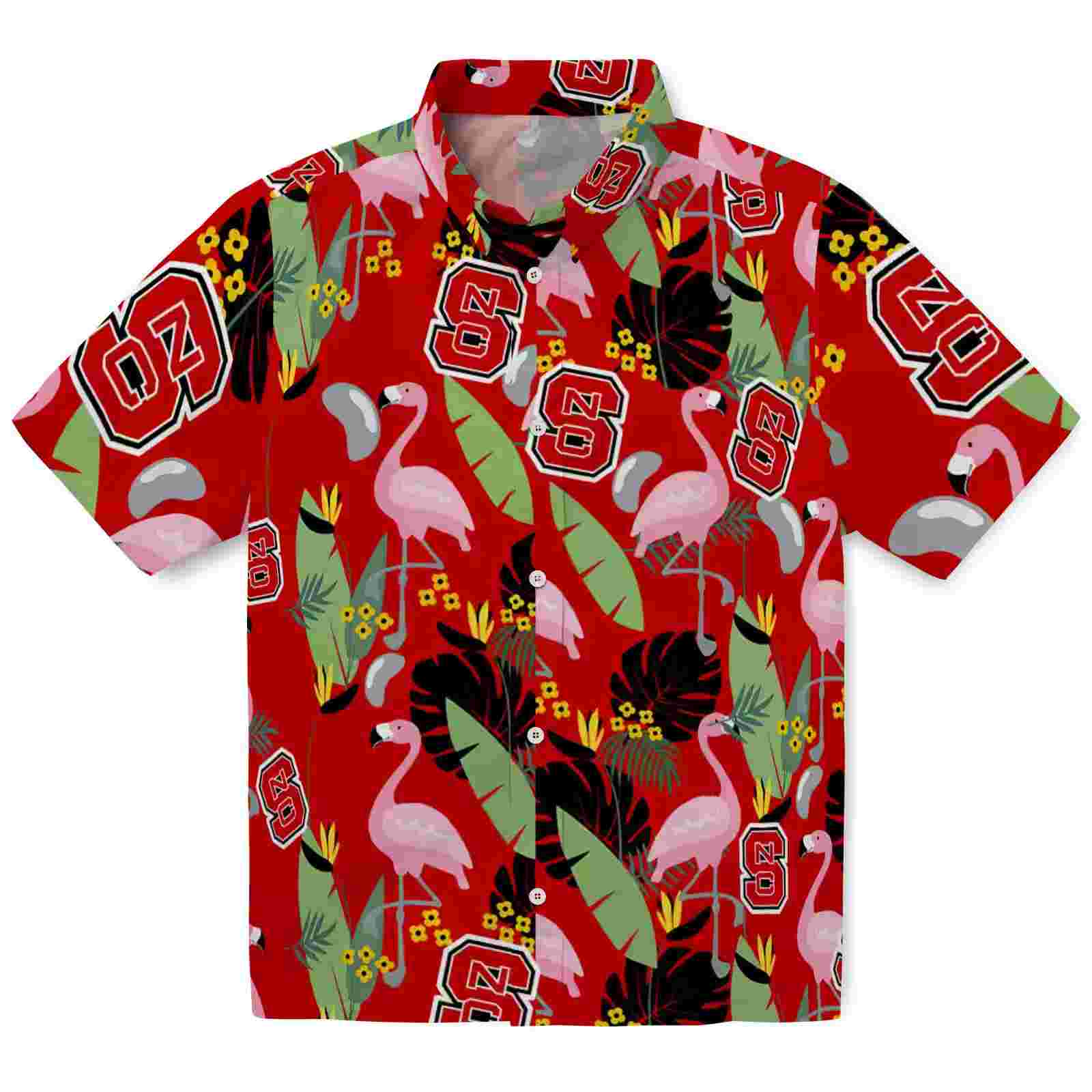 Nc State Wolfpack Flamingo Leaves Red Hawaiian Shirt