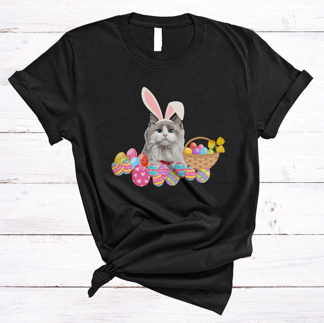 Bunny Ragdoll Cute Happy Easter Day Egg Basket Bunny Cat Egg Hunt Lover Gifts T-Shirt