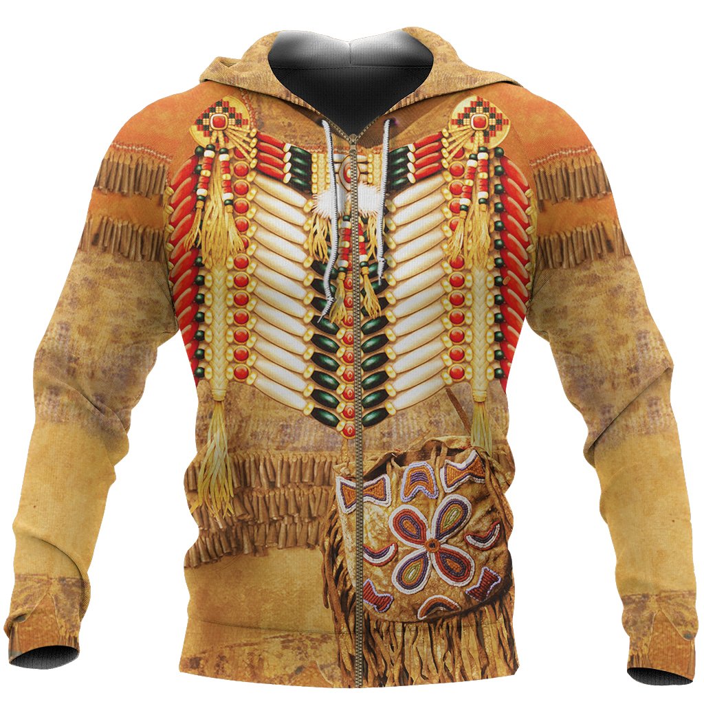 Native American Zip Up Hoodie – Traditional Costume Cloth Th00