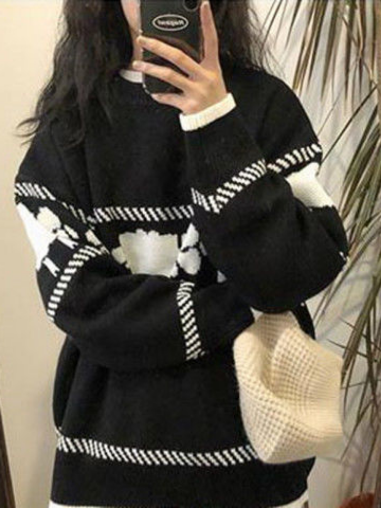 Woherb Harajuku Jumper 2022 Autumn Winter Knitted Sweater Pullover Women Cartoon Sheet Print Ins Hot Cute Sweaters Pull Femme alx