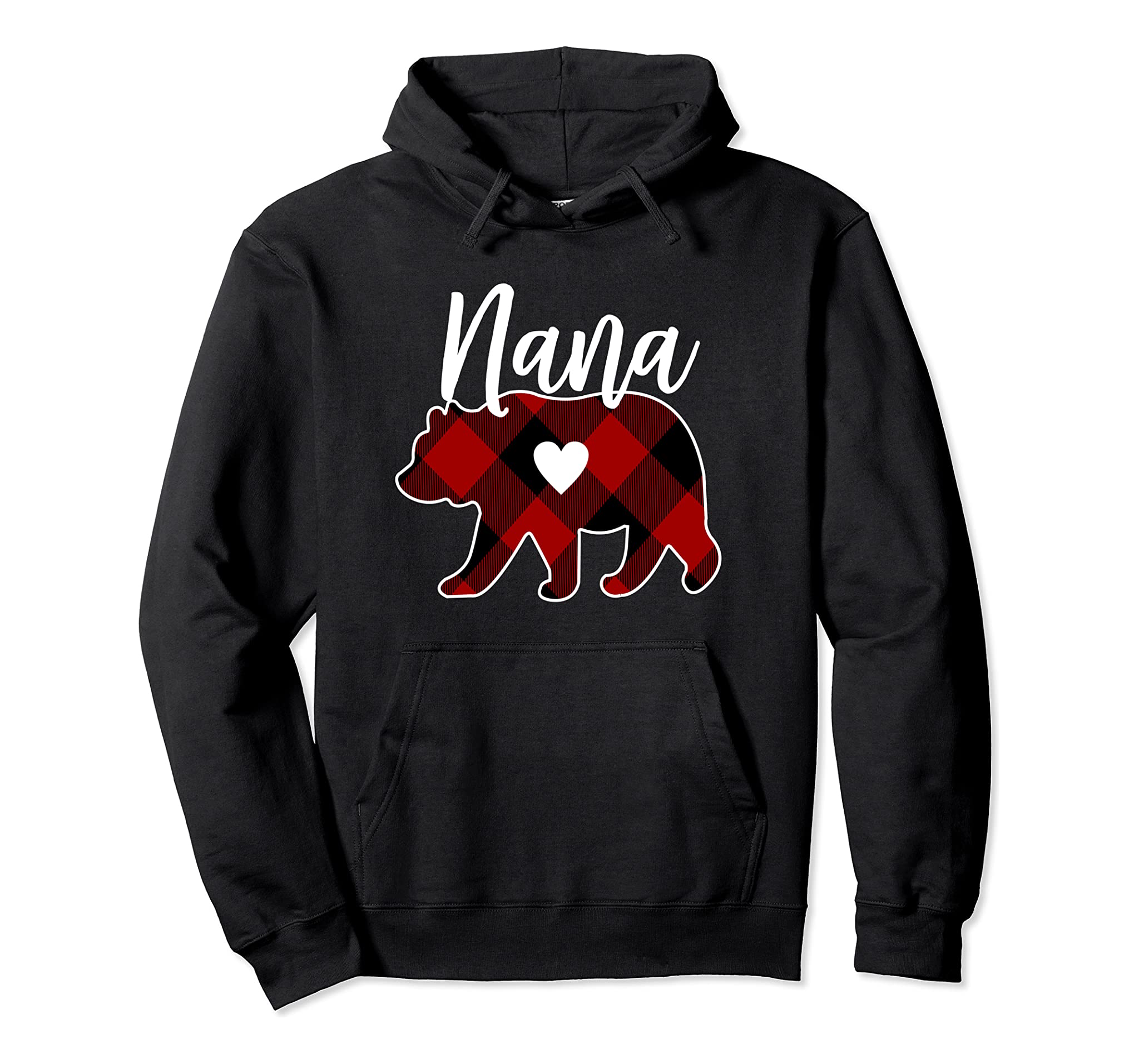 Nana Bear Christmas Buffalo Plaid Red White & Black Gift Pullover Hoodie