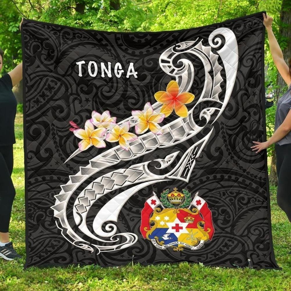 Tonga Premium Quilt – Tonga Seal  Polynesian Patterns Plumeria (Black) – BN25