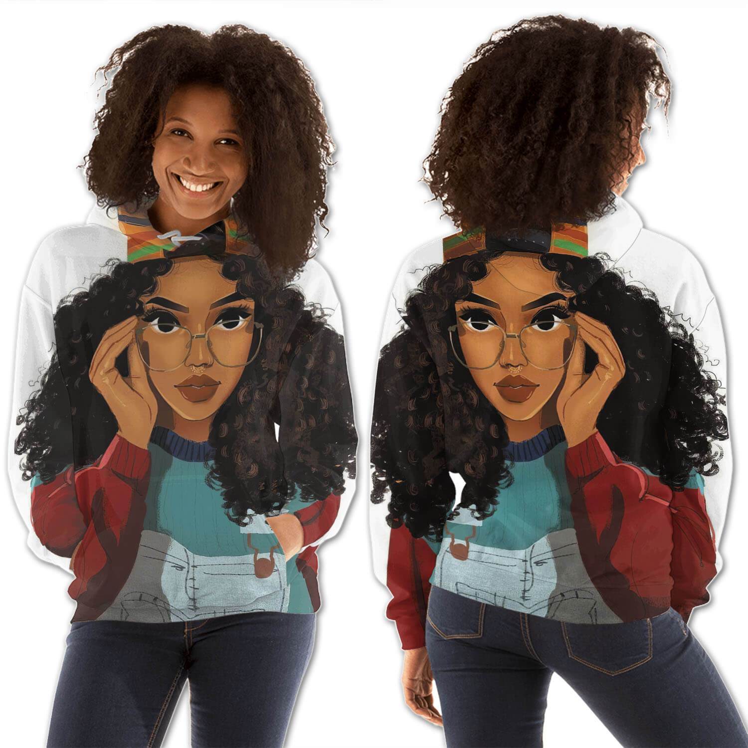 African American Hoodies Pretty Melanin Girl All Over Print Womens Hooded Sweatshirt African Print Clothing BPS88267