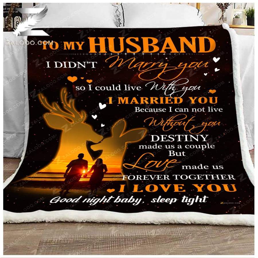 Zalooo – Fleece Blanket – Custom Blanket – To my Husband – DEER – I Married You