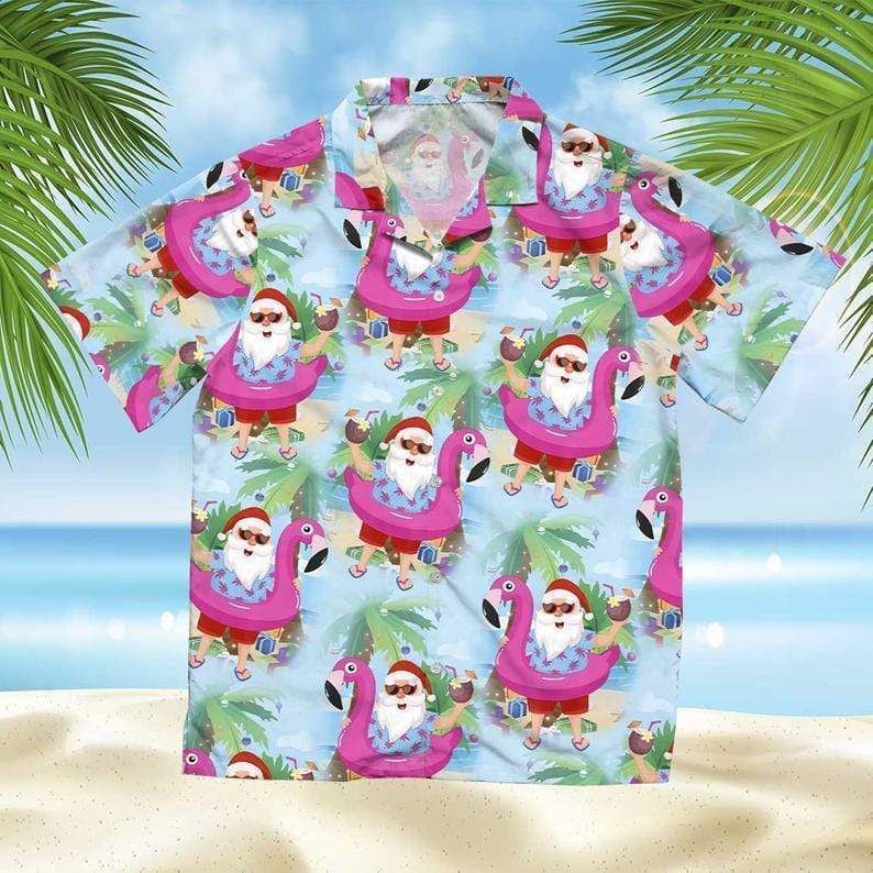 Christmas Santa Claus With Flamingo Funny Hawaii Aloha Shirts Ha12269