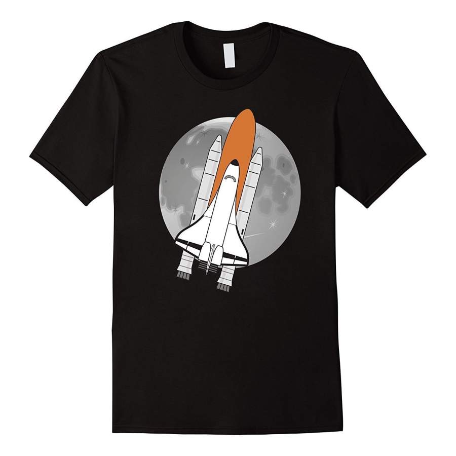 To Moon Space Shuttle Rocket Spaceship Geek Poster T-Shirt Mens Black