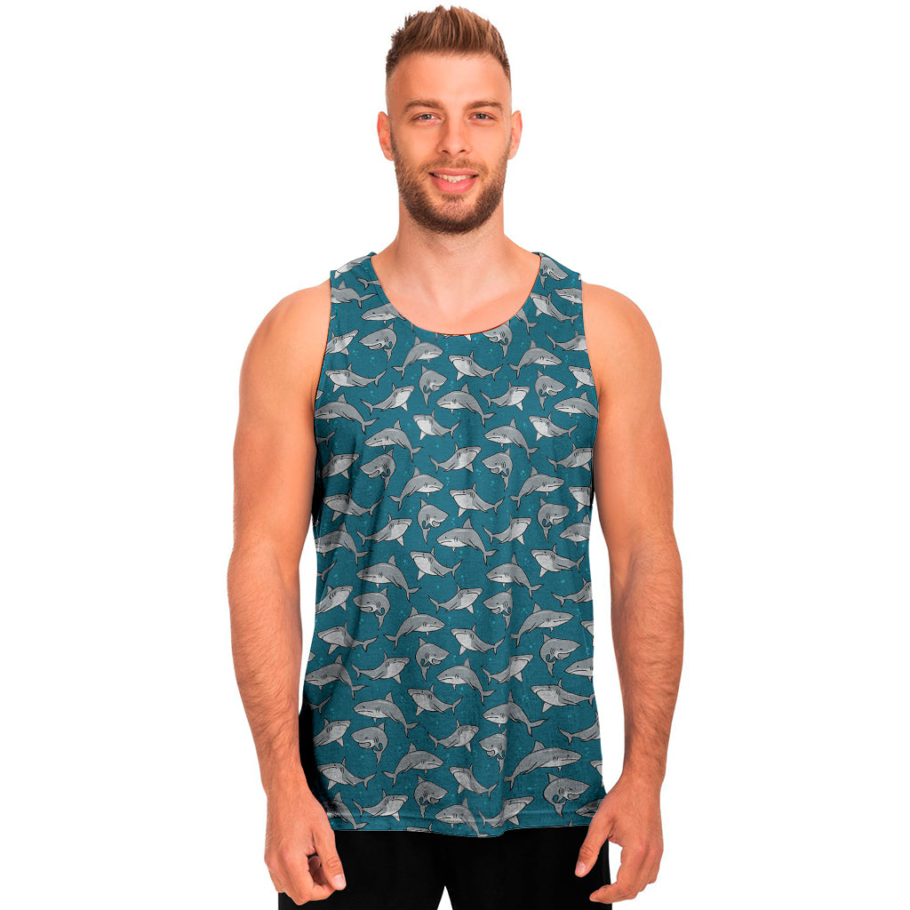 Cartoon White Shark Pattern Print Men’S Tank Top