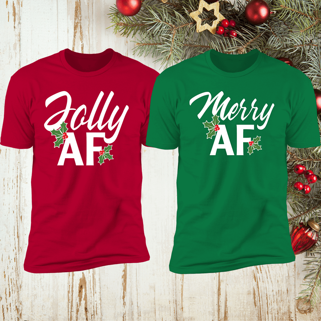 Couple Shirts Jolly Af – Merry Af Matching Couple, Valentine Gifts, Christmas Gift Graphic Unisex T Shirt, Sweatshirt, Hoodie Size S – 5Xl