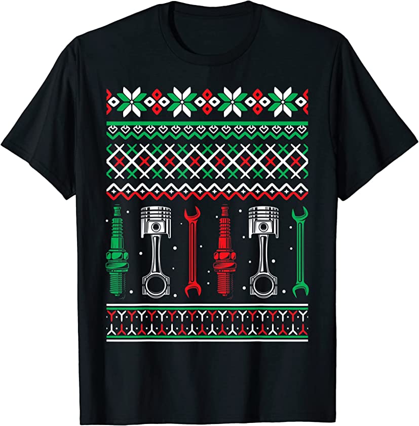 Car Mechanic Ugly Christmas Bike Truck Maintenance Man Xmas T-Shirt