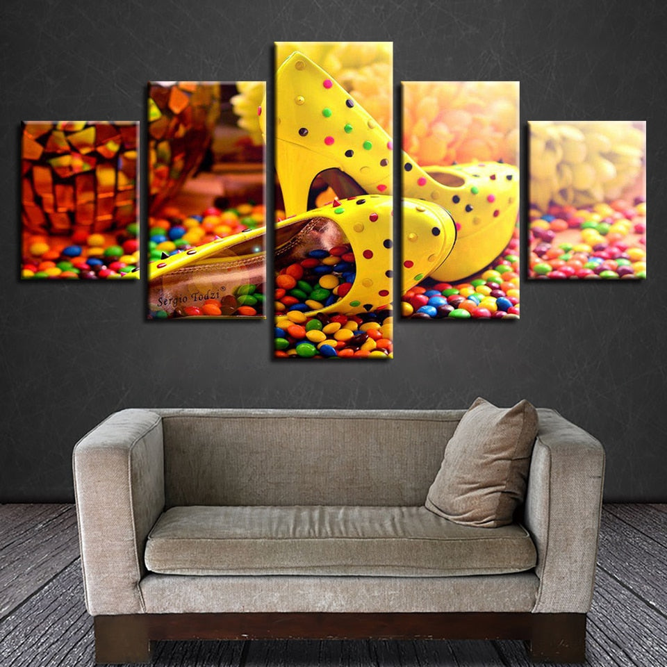 Candy Chocolate High Heels 5 Piece Hd Multi Panel Canvas Wall Art Frame