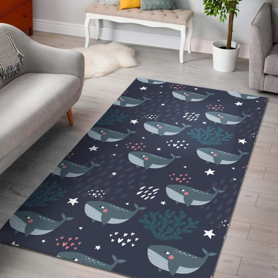 Whale Humpback Print Pattern Area Rug