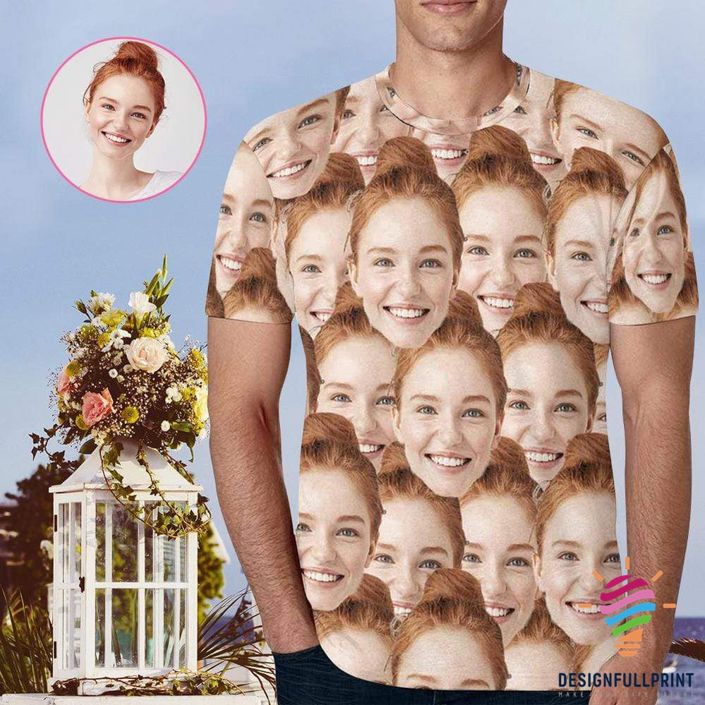 Custom Girlfriend Face Seamless Photo Men’S Personalized Girlfriend Face All Over Print T-Shirt Nhd Gift For Boyfriend