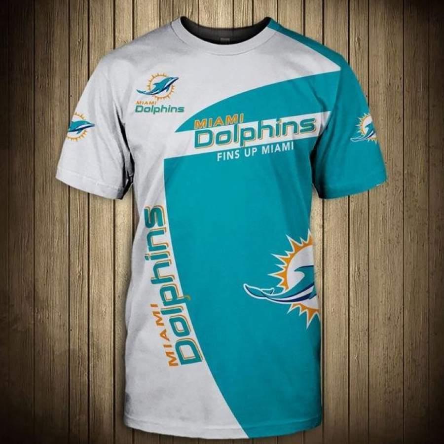 Miami Dolphins T T-Shirt 3D All Over Print Mens 3D Short Sleeve Fins Up Miami