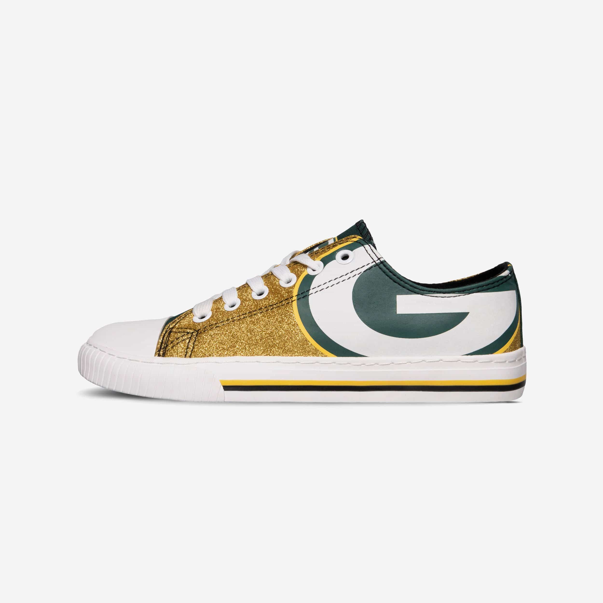 Green Bay Packers Womens Glitter Low Top Canvas Shoe