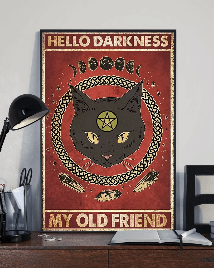 Black Cat Hello Darkness My Old Friend Poster Canvas – Vintage Home Decor Wall Art Evg80020