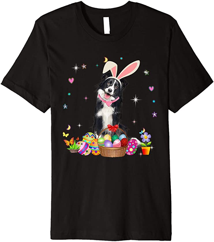 Cute Border Collie Easter Day Bunny Eggs Easter Womens Premium T-Shirt