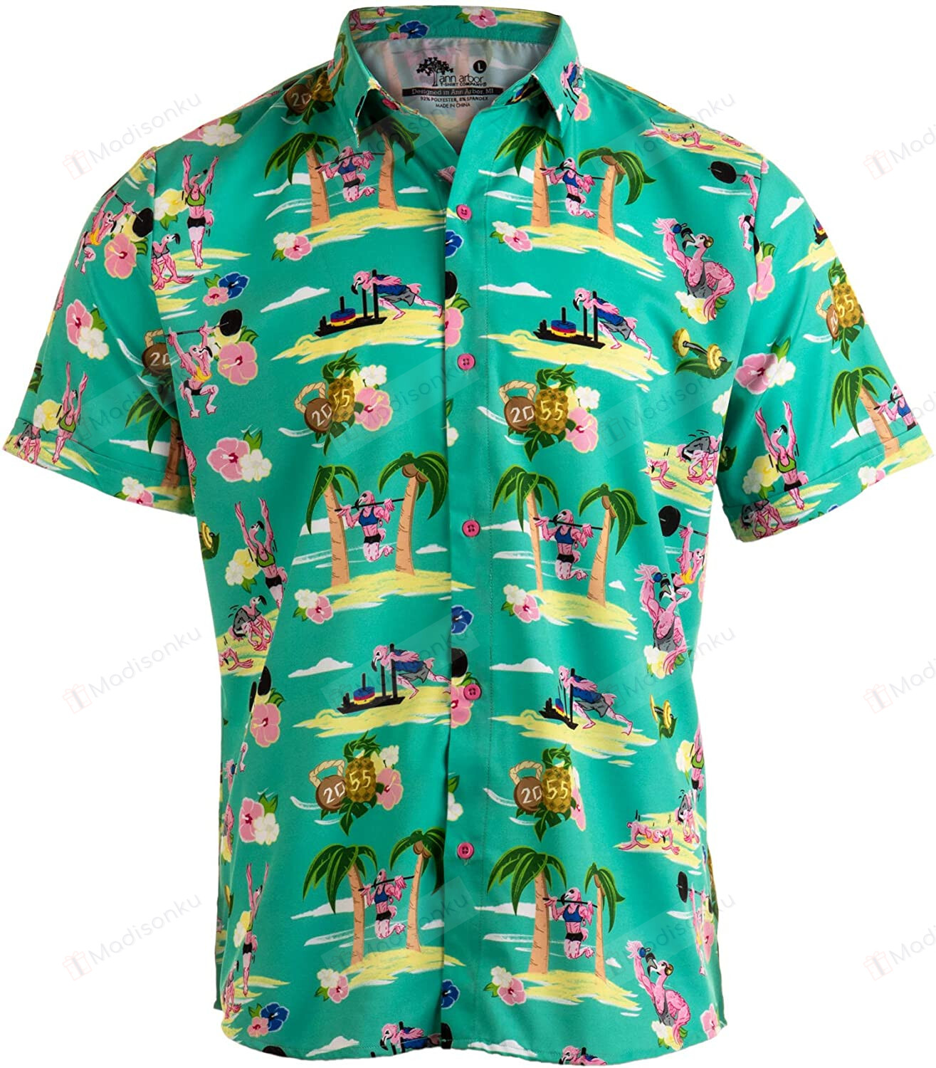 Workout Flamingos Funny Lifting Hawaiian Button Down Polo Party Lift Shirt Hawaiian Shirt