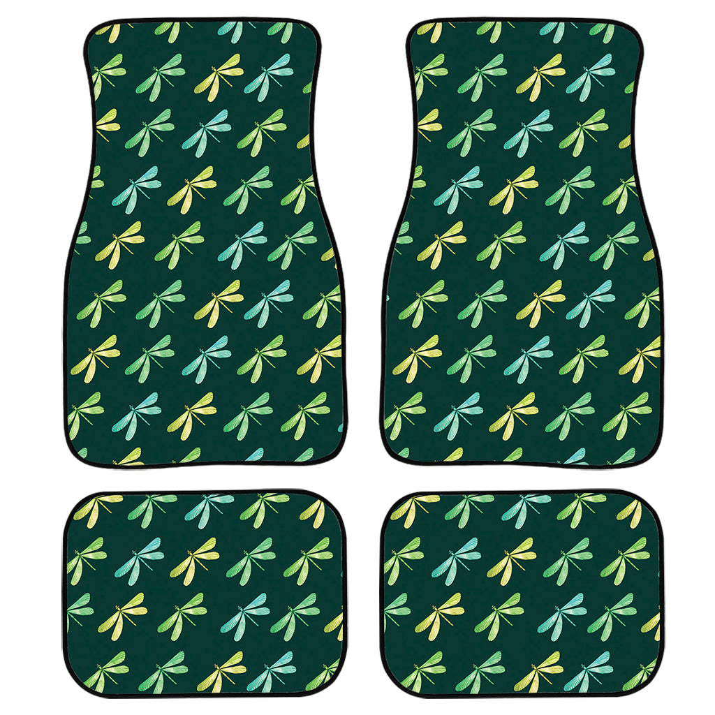 Green Dragonfly Pattern Print Front And Back Car Floor Mats, Front Car Mat