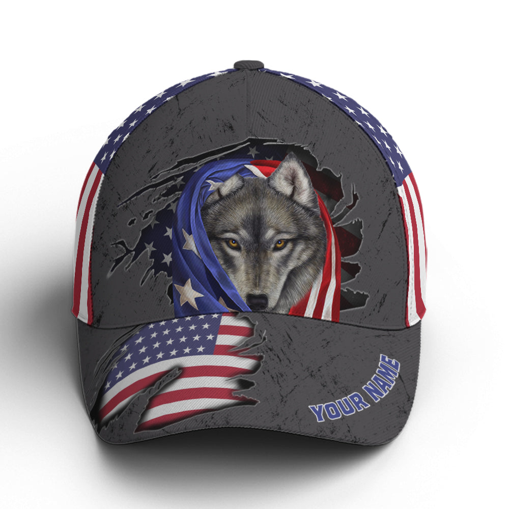 American Flag Grey Wolf Metal Style Baseball Cap Coolspod