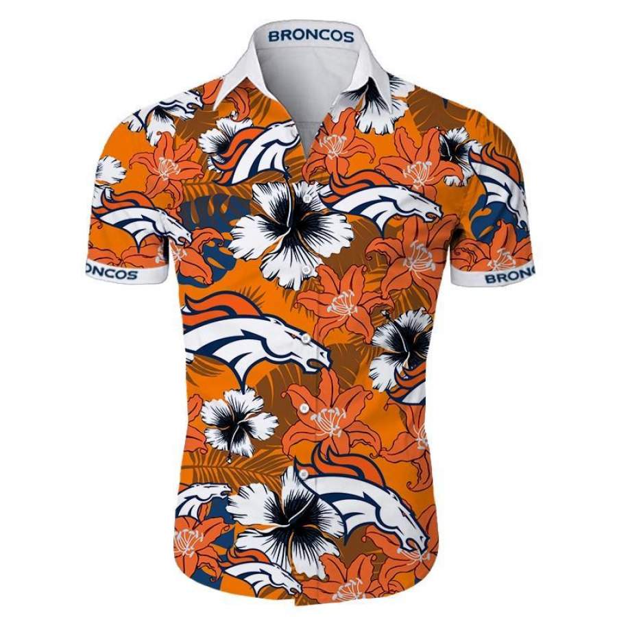 Denver Broncos Hawaii All Over Print Tropical Flower Short Sleeve Slim Fit Body Ha12840