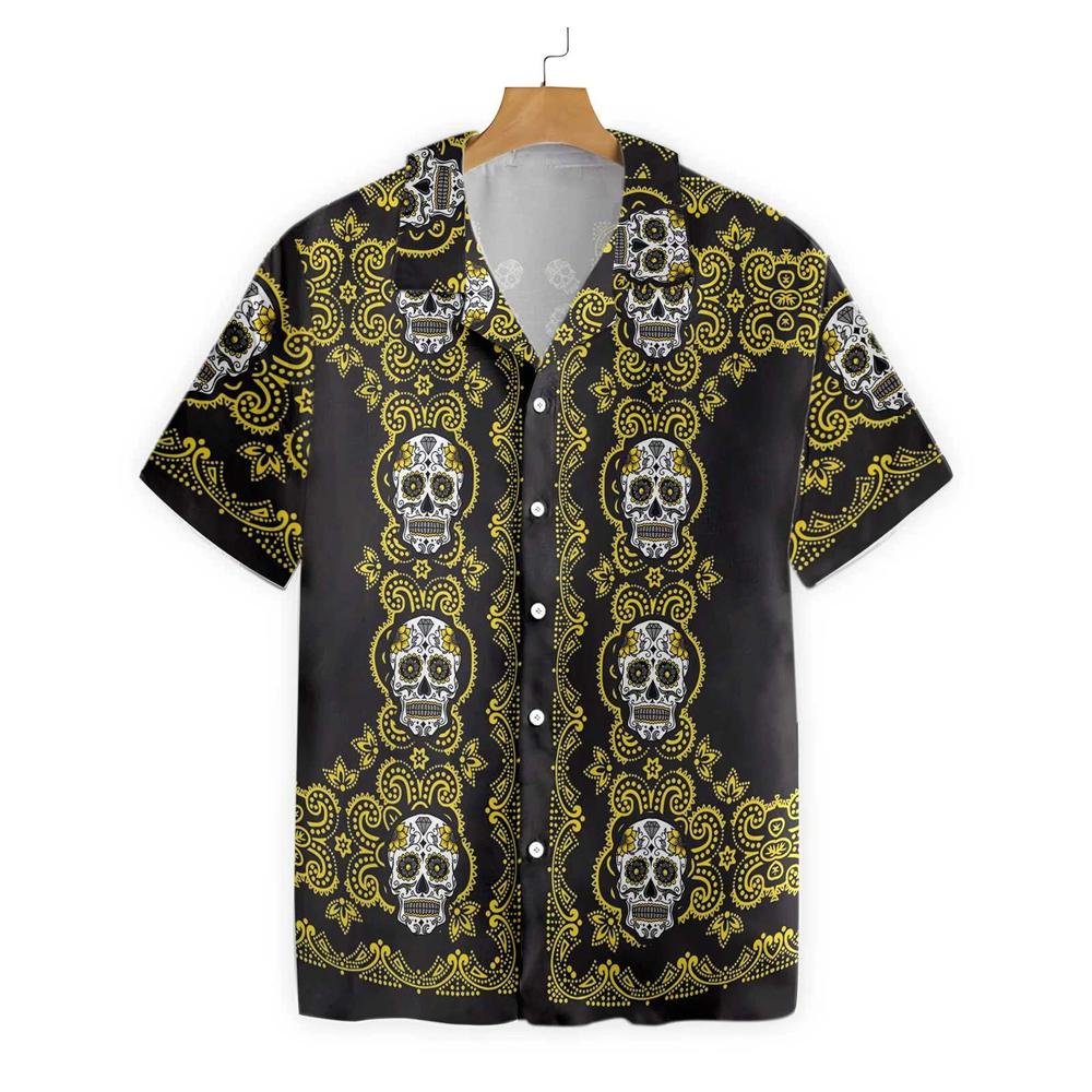 Yellow Sugar Skull All Over Printed Hawaiian Shirt Ha78746