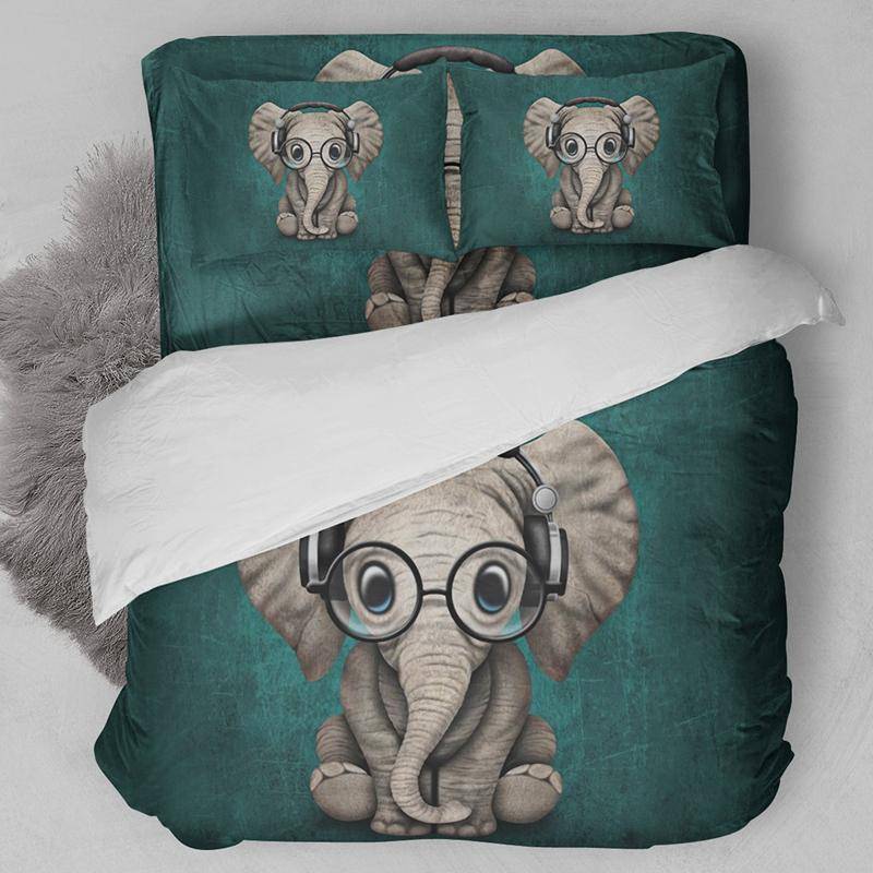 3D Elephant with Glasses Bedding Set for Child Bedroom Decor Home Duvet Cover Pillowcases King Full Queen size