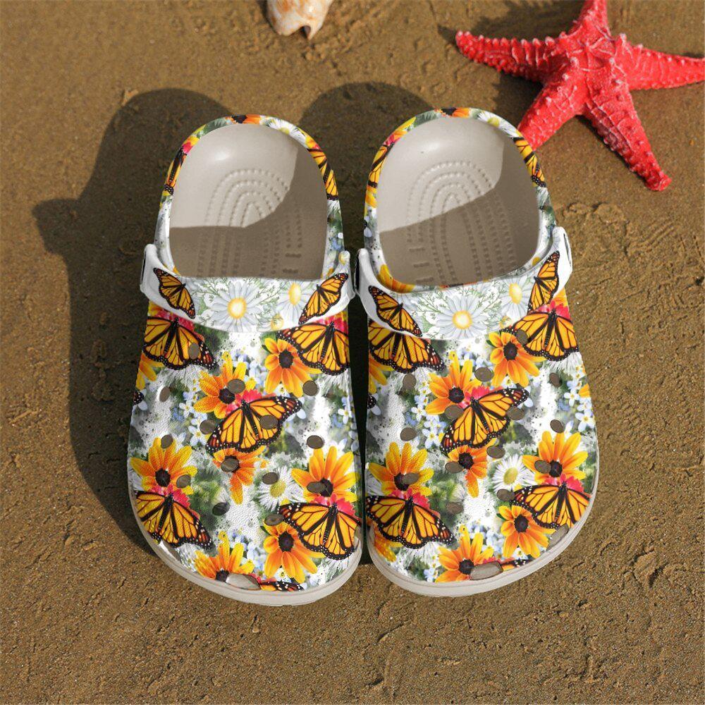 Butterfly Personalized Clog, Custom Name, Text Daisy N Monarch, Fashion Style For Women, Men, Kid, Print 3D