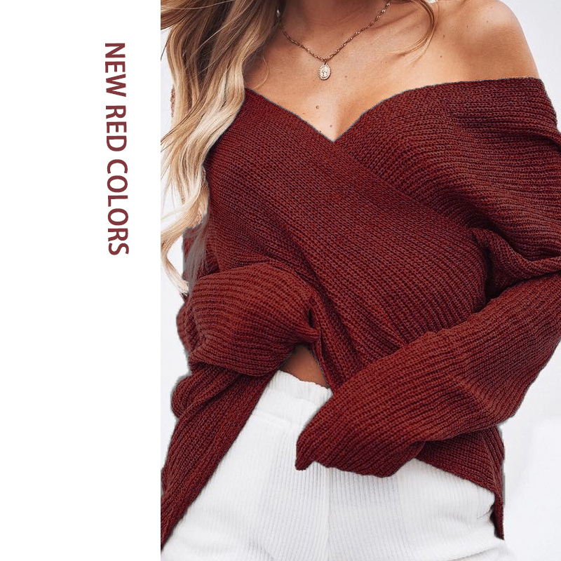 ArtSu 2019 Autumn Criss Cross Knitted Sweaters Casual Solid Loose Pullover Women V-Neck Batwing Sleeve Pullovers Top ASSW60339 alx