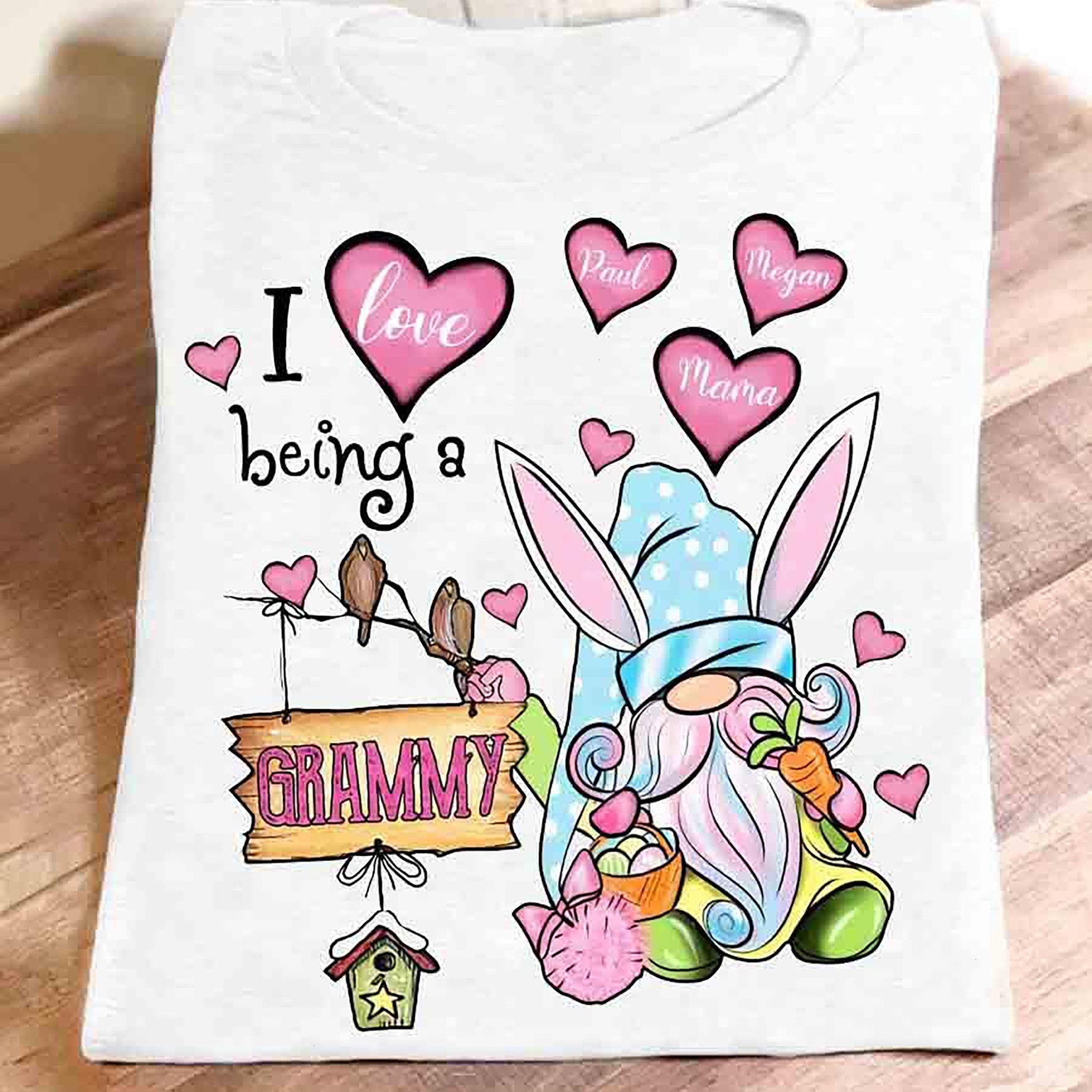 Personalized Grandma Gnome Bunny T-Shirt, Personalized Easter Shirt, Custom Grandma Easter Shirt, Custom Grandkids Name Shirt, Grandma With