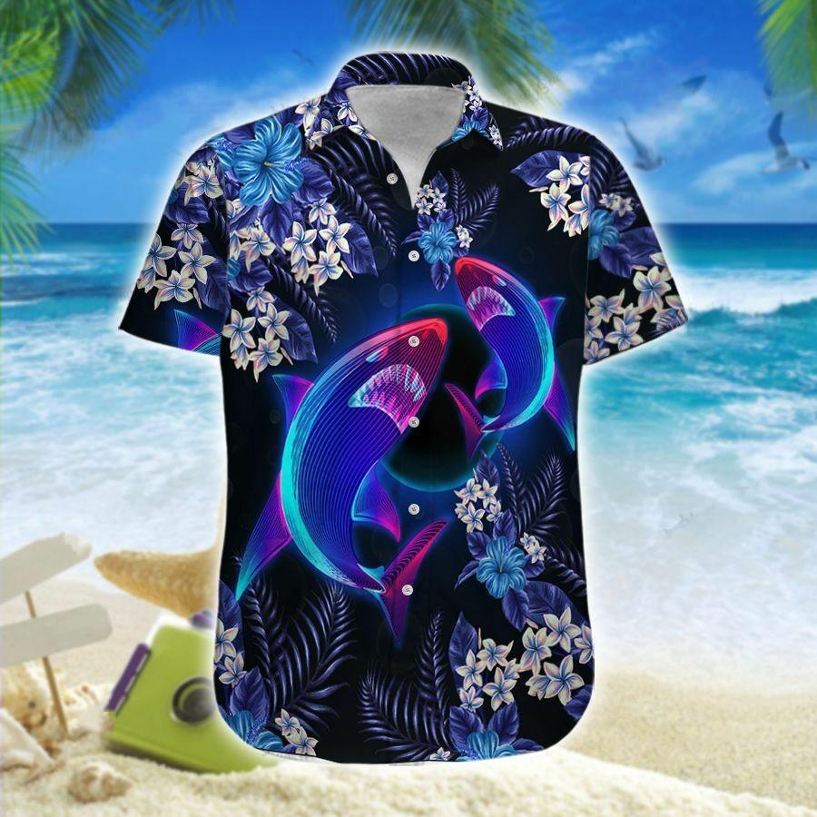 Sharks Neon Floral Hawaii Shirt For Men Women Adult Ha51581