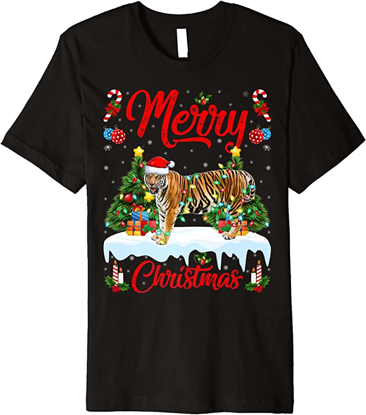 Bengal Tiger Lighting Xmas Tree Santa Bengal Tiger Christmas Premium T-Shirt