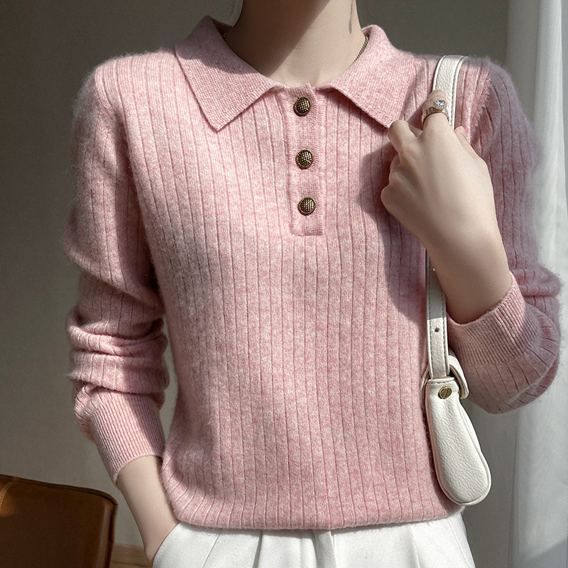 100% Merino Wool Sweater Women’s POLO Neck Pullover Autumn and Winter New Slim Fashion Knitted Bottoming Shirt Tops alx