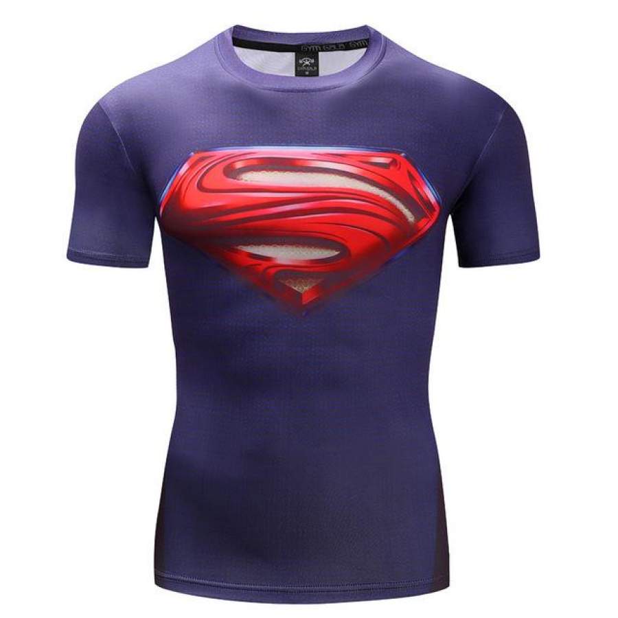 Anime 3 D Superman Men Short Sleeve T-shirt Captain Number Printing Motion Elastic Force Tights Male Speed