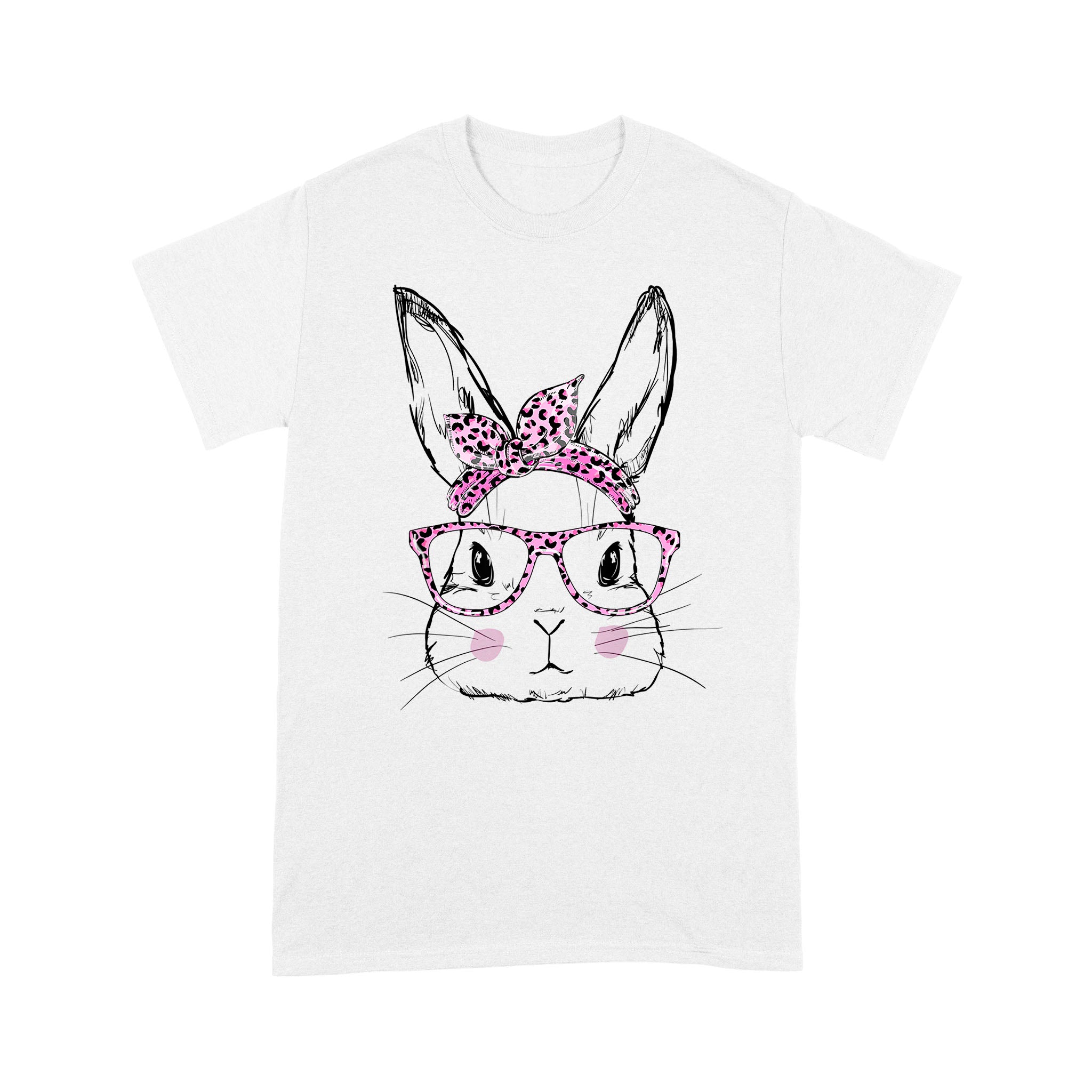 Cute Bunny Face Shirt Leopard Print Glasses Easter Women Boy – Standard T-Shirt