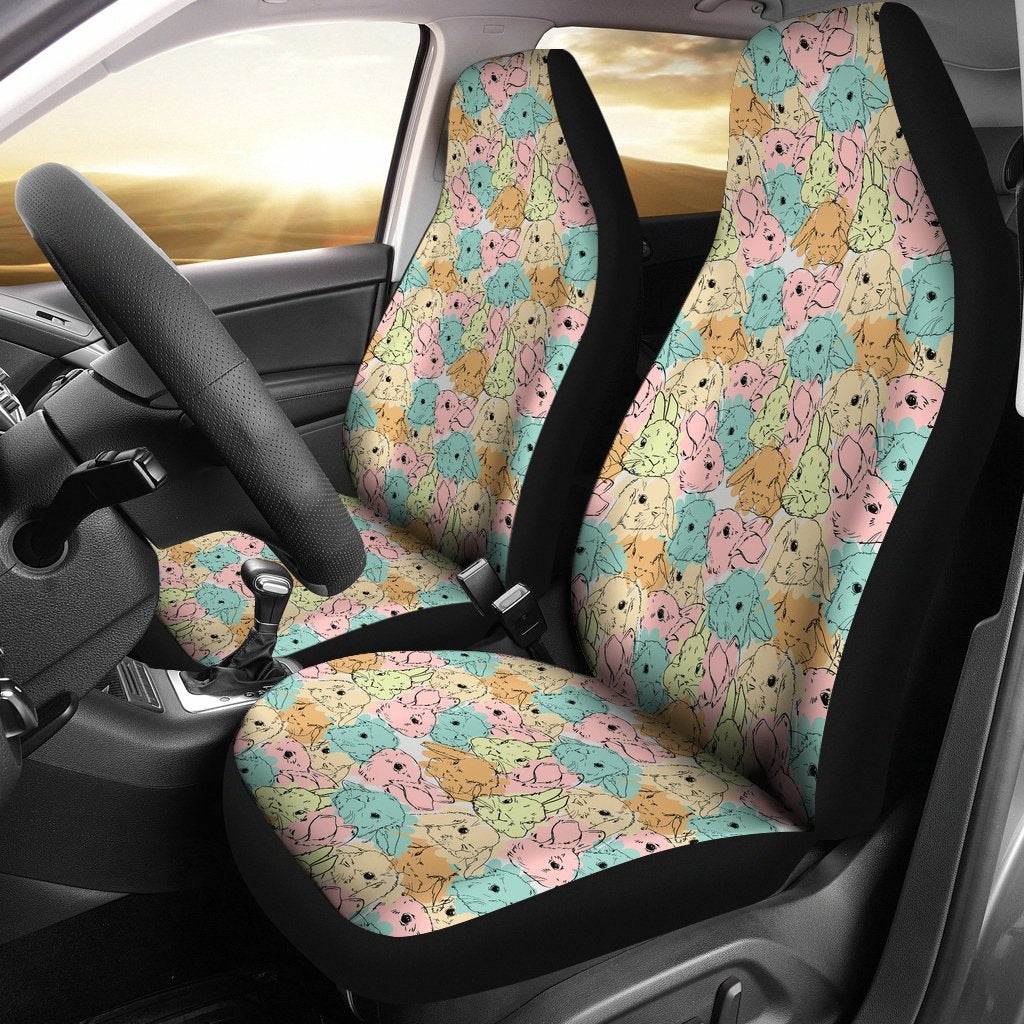 Rabbit Bunny Pattern Print Seat Cover Car Seat Covers Set 2 Pc, Car Accessories Car Mats